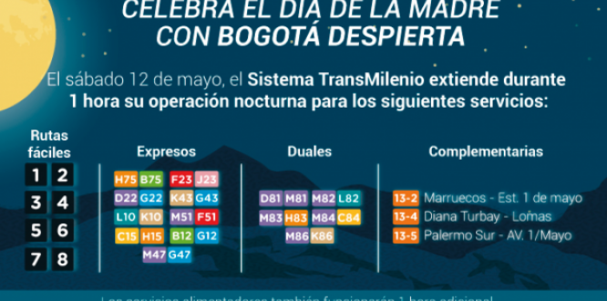 Sábado 12: TransMilenio extiende una hora de operación  